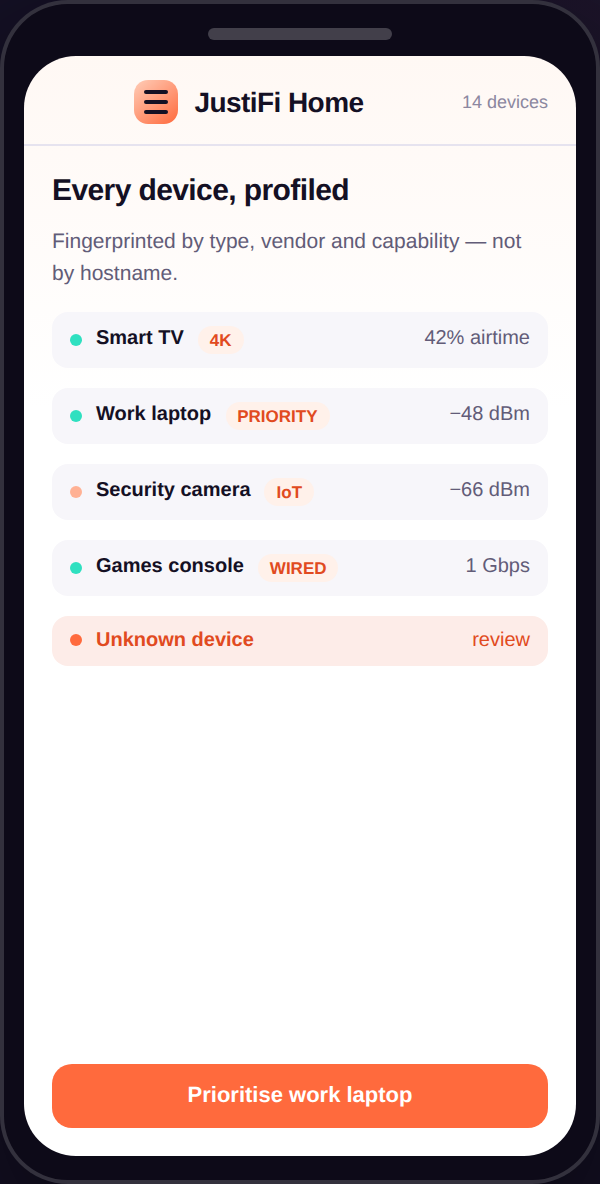 JustiFi Home: Fingerprint every device